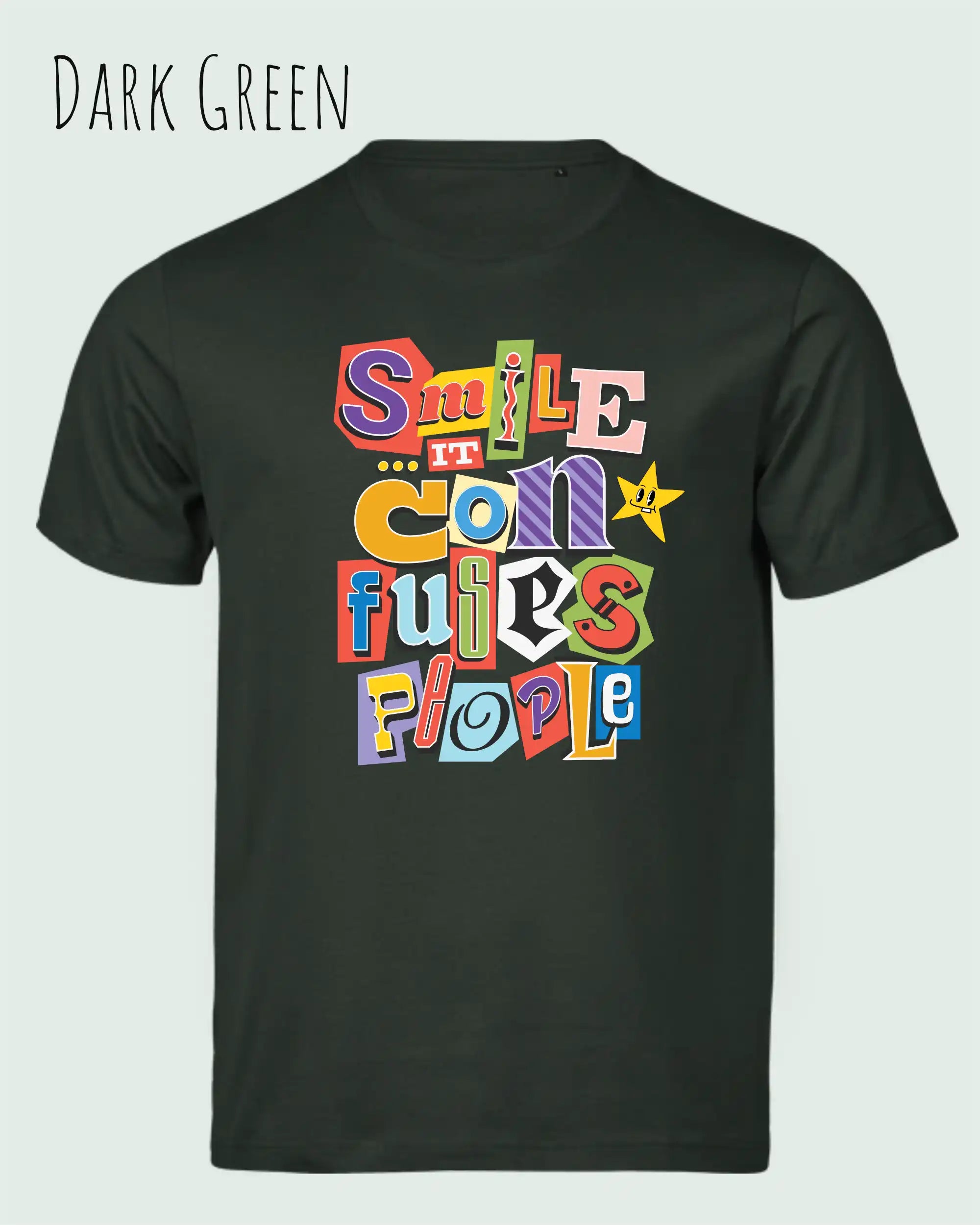 dieses bild zeigt das Design-T-Shirt Tee Jays Urban Luxury Tee 1150 in der Farbe dark green mit dem Motiv "Smile, it confuses people".