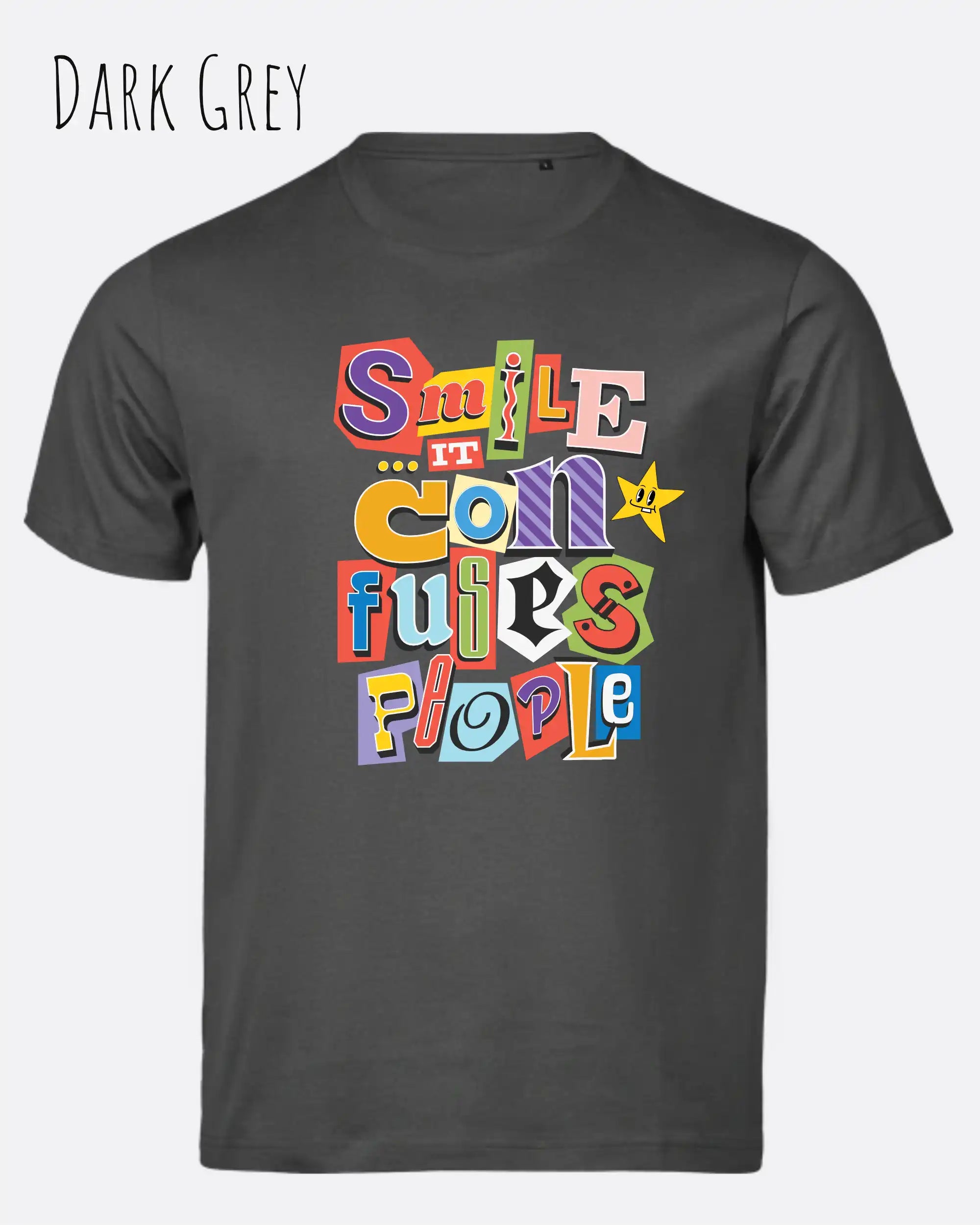 dieses bild zeigt das Design-T-Shirt Tee Jays Urban Luxury Tee 1150 in der Farbe dark grey mit dem Motiv "Smile, it confuses people".