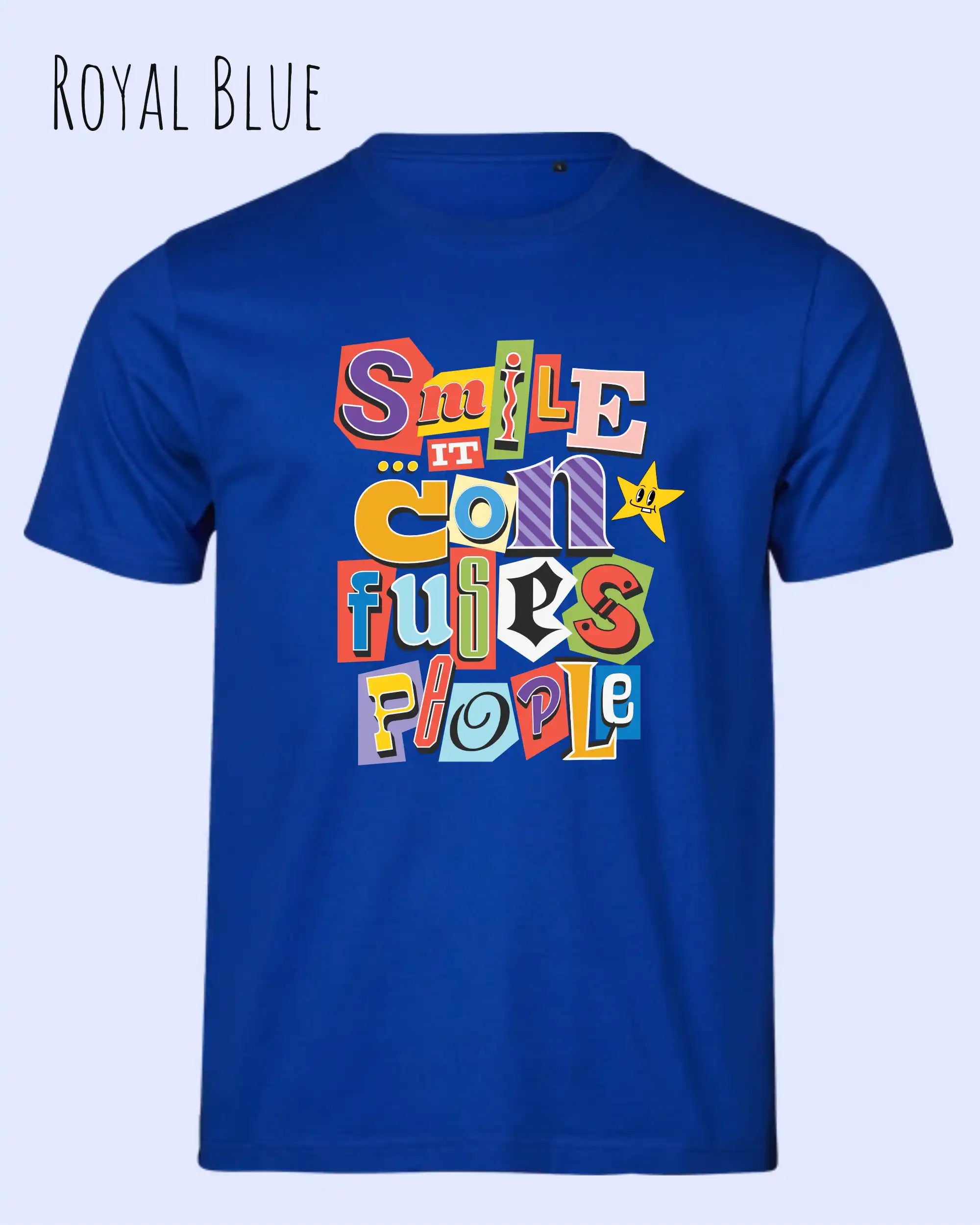 dieses bild zeigt das Design-T-Shirt Tee Jays Urban Luxury Tee 1150 in der Farbe royal blue mit dem Motiv "Smile, it confuses people".