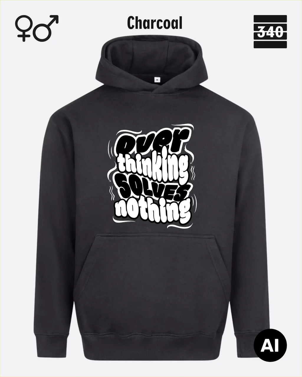 Oversized Design-Hoodie – Unisex – OVERTHINKING SOLVES NOTHING – Premium Baumwollmischung