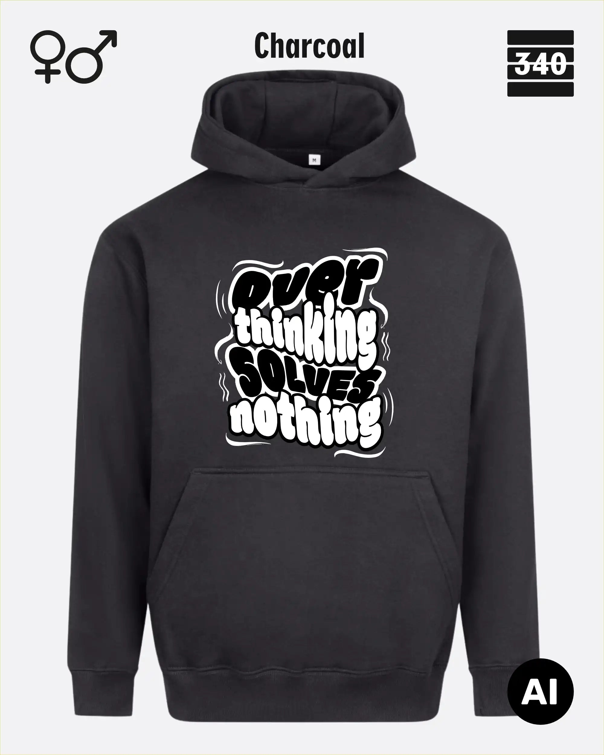 Oversized Design-Hoodie – Unisex – OVERTHINKING SOLVES NOTHING – Premium Baumwollmischung