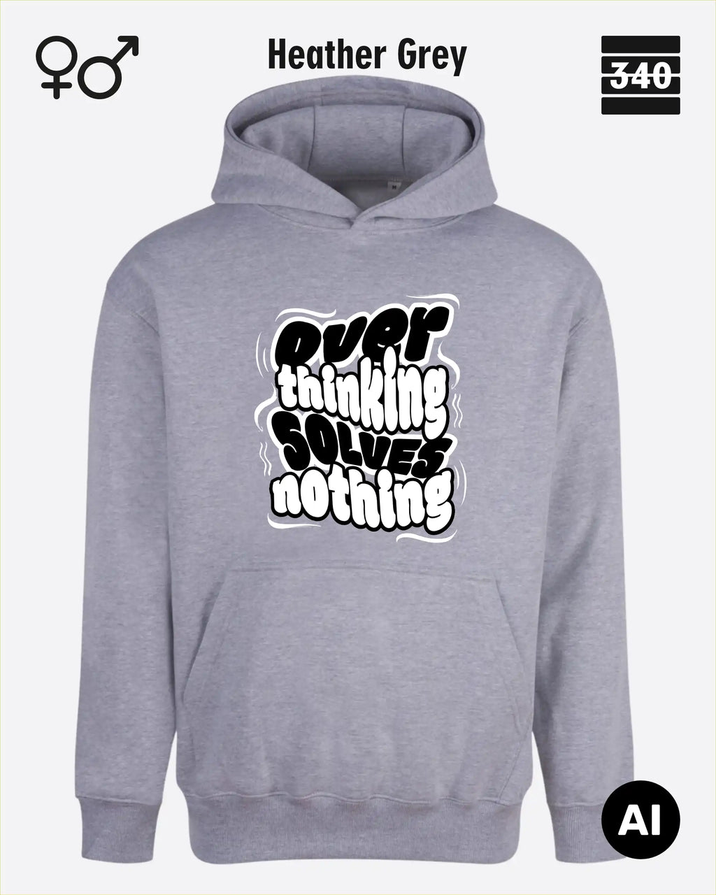Oversized Design-Hoodie – Unisex – OVERTHINKING SOLVES NOTHING – Premium Baumwollmischung