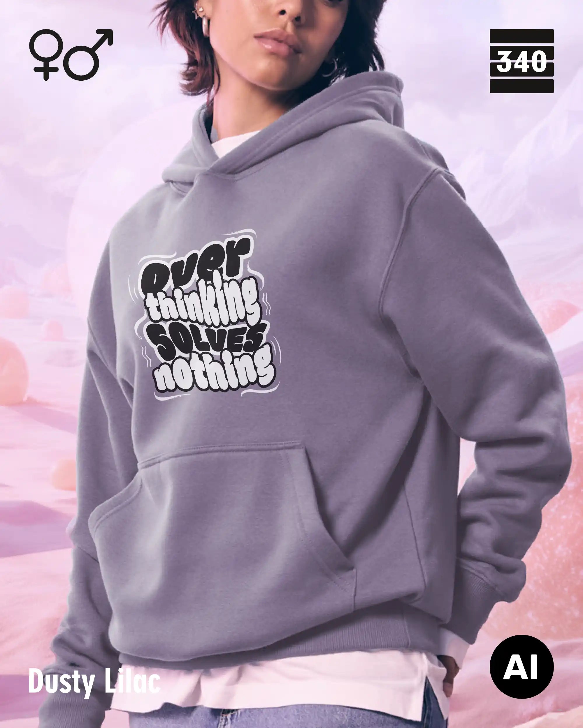 Oversized Design-Hoodie – Unisex – OVERTHINKING SOLVES NOTHING – Premium Baumwollmischung