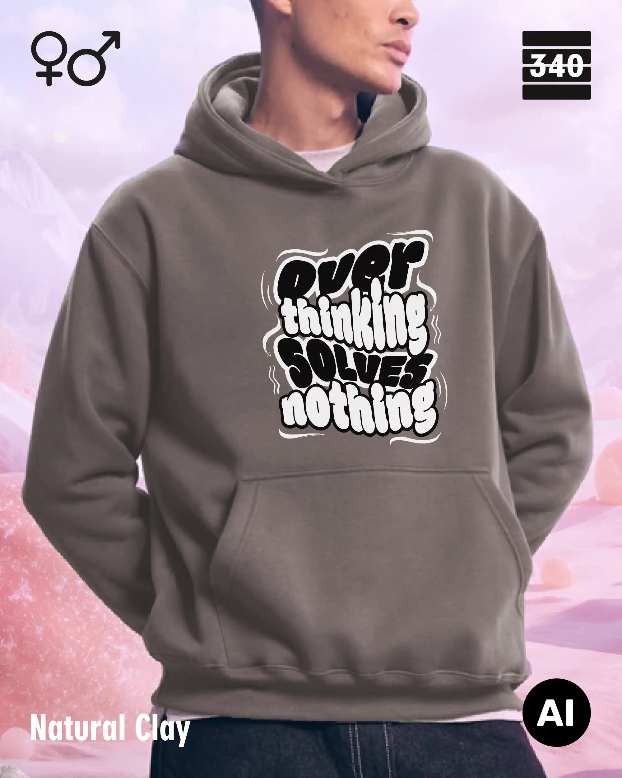 Oversized Design-Hoodie – Unisex – OVERTHINKING SOLVES NOTHING – Premium Baumwollmischung