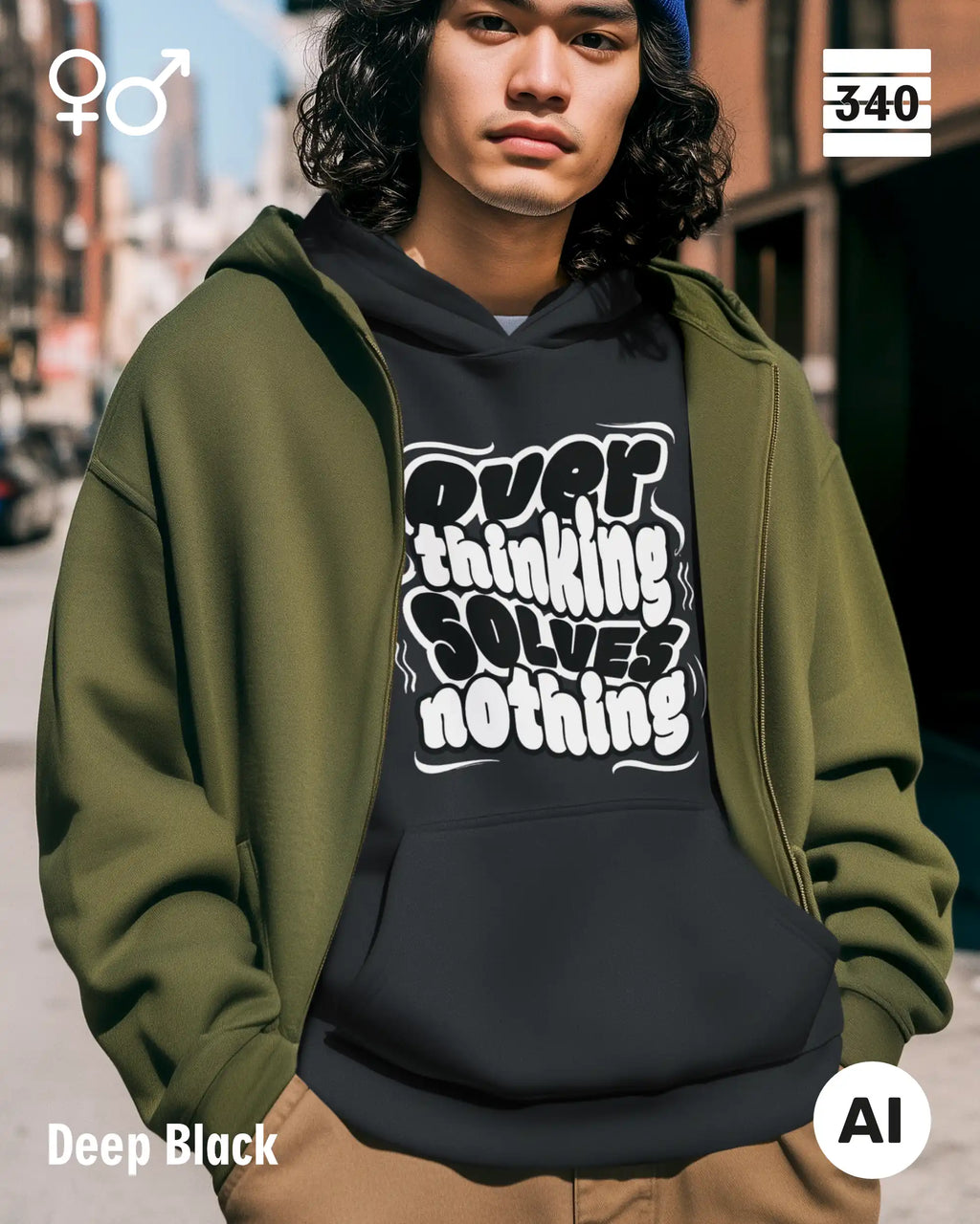 Oversized Design-Hoodie – Unisex – OVERTHINKING SOLVES NOTHING – Premium Baumwollmischung