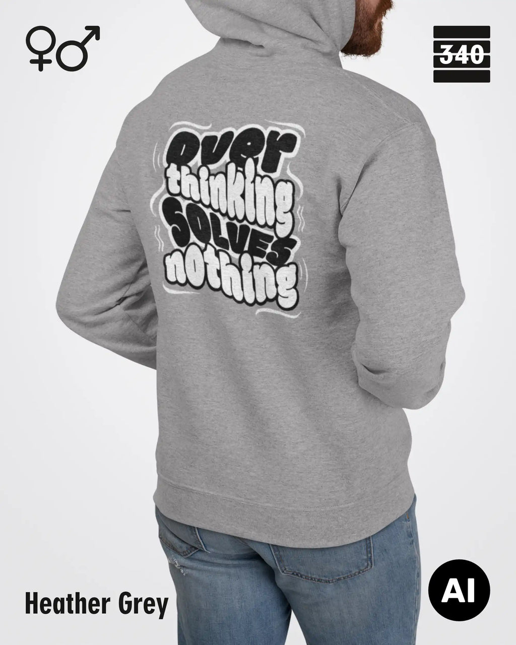 Oversized Design-Hoodie – Unisex – OVERTHINKING SOLVES NOTHING – Premium Baumwollmischung