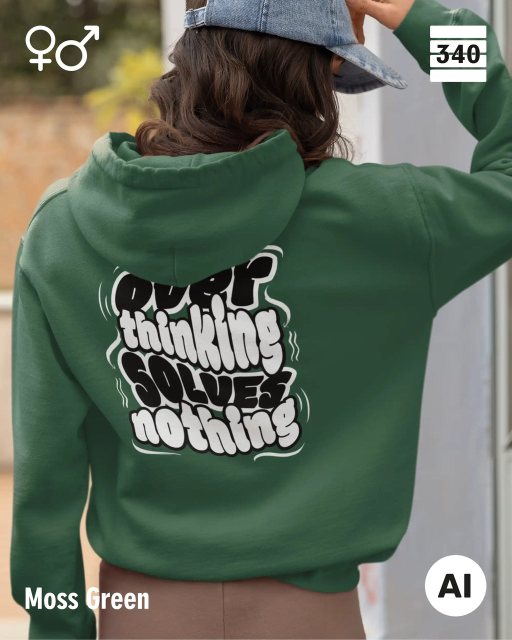 Oversized Design-Hoodie – Unisex – OVERTHINKING SOLVES NOTHING – Premium Baumwollmischung