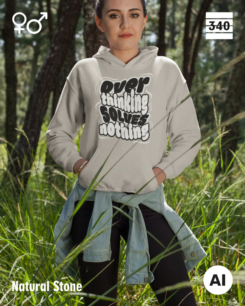 Oversized Design-Hoodie – Unisex – OVERTHINKING SOLVES NOTHING – Premium Baumwollmischung