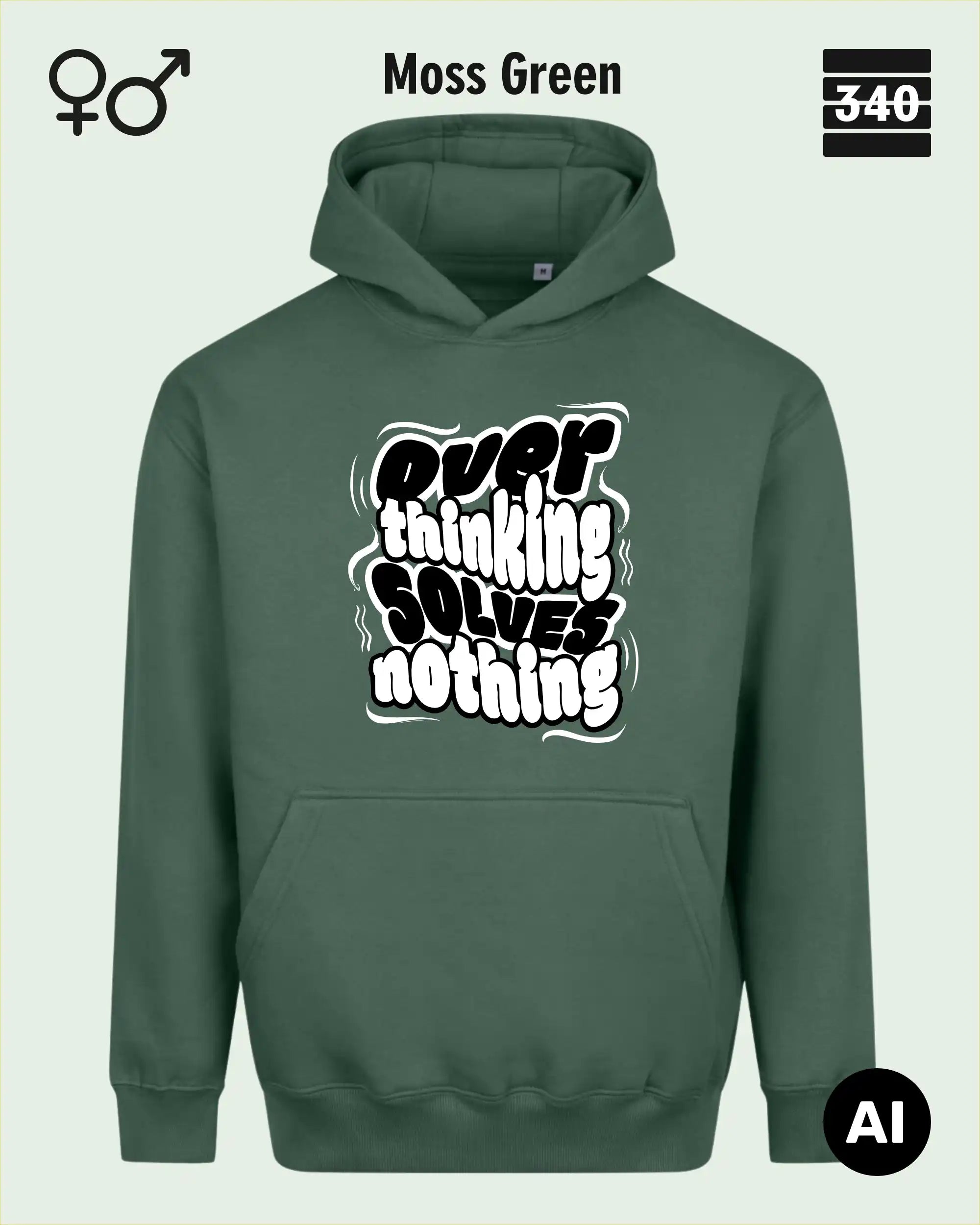 Oversized Design-Hoodie – Unisex – OVERTHINKING SOLVES NOTHING – Premium Baumwollmischung
