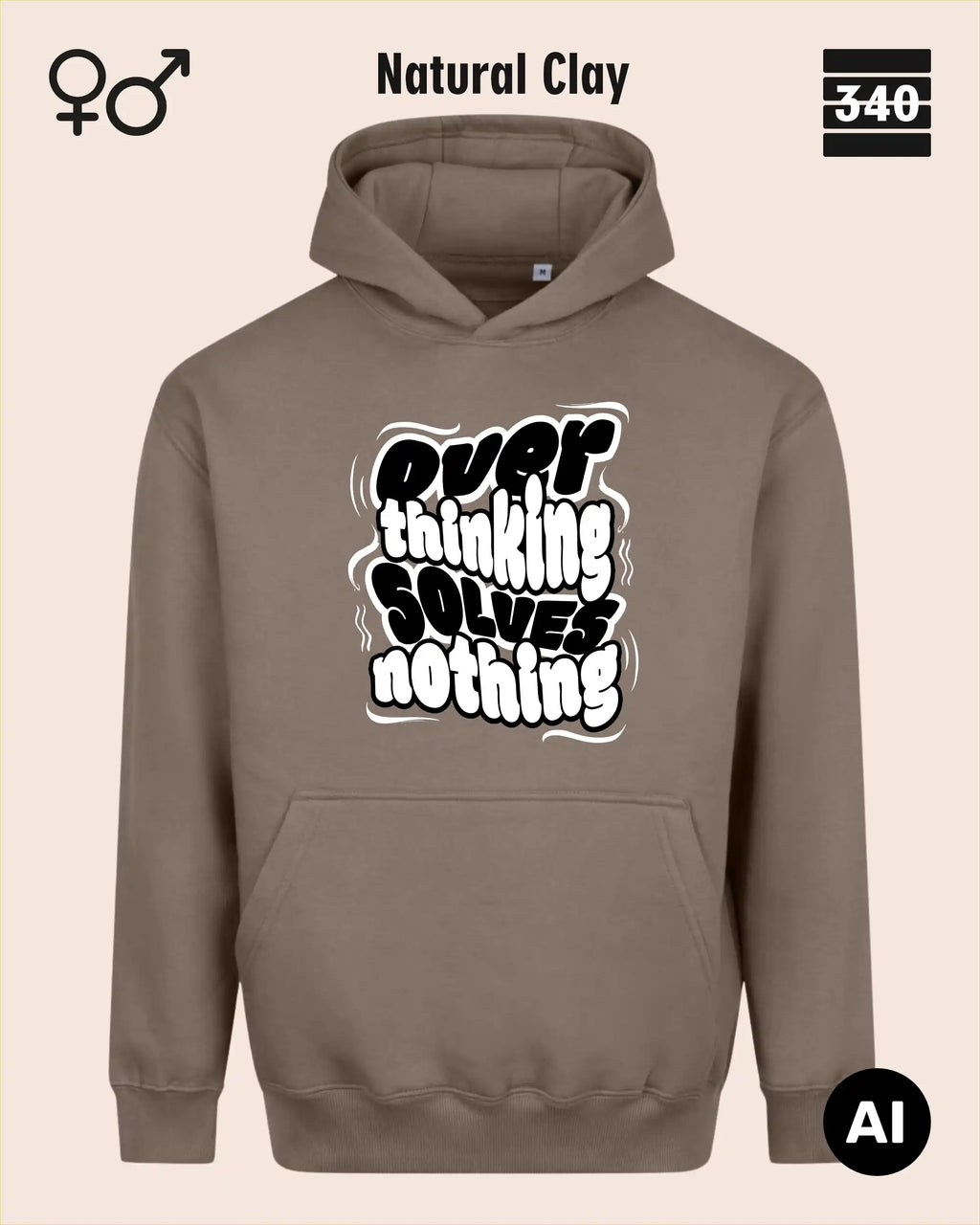 Oversized Design-Hoodie – Unisex – OVERTHINKING SOLVES NOTHING – Premium Baumwollmischung