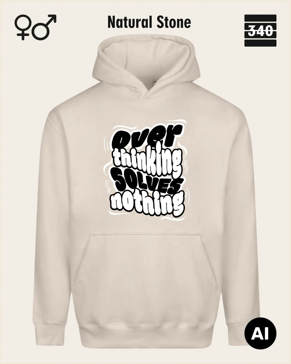 Oversized Design-Hoodie – Unisex – OVERTHINKING SOLVES NOTHING – Premium Baumwollmischung