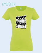 die Abbildung zeigt das design-t-shirt SOL’S Imperial Women 11502 in der farbe apple green mit dem Motiv "overthinking solves nothing"