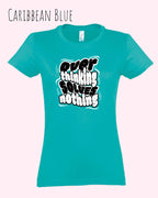 die Abbildung zeigt das design-t-shirt SOL’S Imperial Women 11502 in der farbe Caribbean blue mit dem Motiv "overthinking solves nothing"