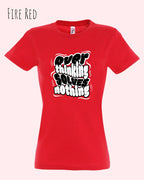 die Abbildung zeigt das design-t-shirt SOL’S Imperial Women 11502 in der farbe fire red mit dem Motiv "overthinking solves nothing"
