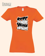 die Abbildung zeigt das design-t-shirt SOL’S Imperial Women 11502 in der farbe orange mit dem Motiv "overthinking solves nothing"