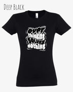 die Abbildung zeigt das design-t-shirt SOL’S Imperial Women 11502 in der farbe deep black mit dem Motiv "overthinking solves nothing"