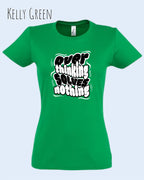 die Abbildung zeigt das design-t-shirt SOL’S Imperial Women 11502 in der farbe kelly green mit dem Motiv "overthinking solves nothing"