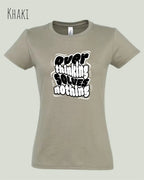 die Abbildung zeigt das design-t-shirt SOL’S Imperial Women 11502 in der farbe khaki mit dem Motiv "overthinking solves nothing"