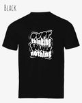 Das Bild zeigt das Unisex Bio Design-T‑Shirt  Tee Jays Urban Luxury Tee 1150 in der Farbe black  mit dem Design Overthinking solves nothing