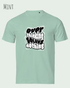 Das Bild zeigt das Unisex Bio Design-T‑Shirt  Tee Jays Urban Luxury Tee 1150 in der Farbe mint mit dem Design Overthinking solves nothing