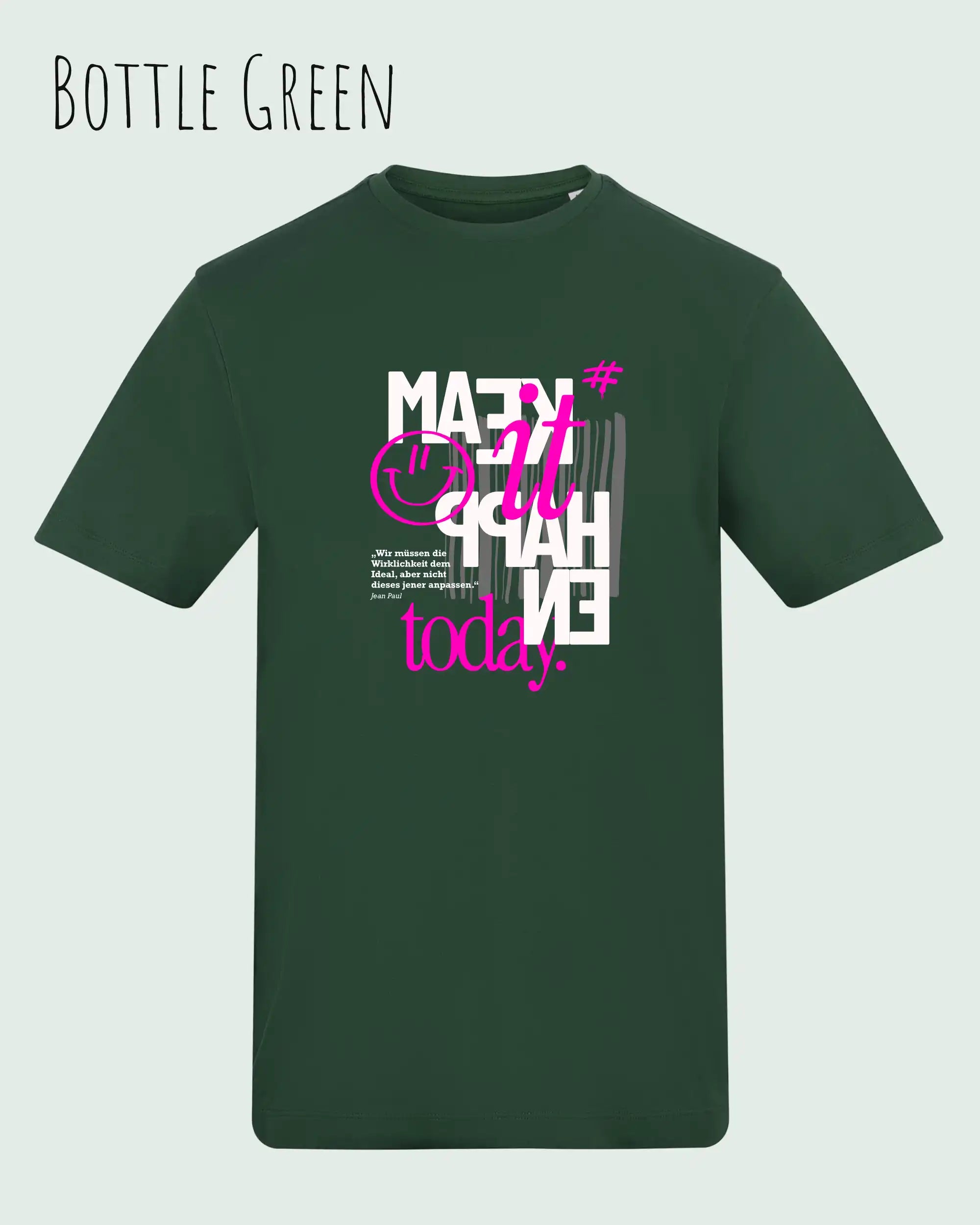 die Abbildung zeigt das t-shirt awdis 180 t in der farbe bottle green mit dem motiv make it happen today.