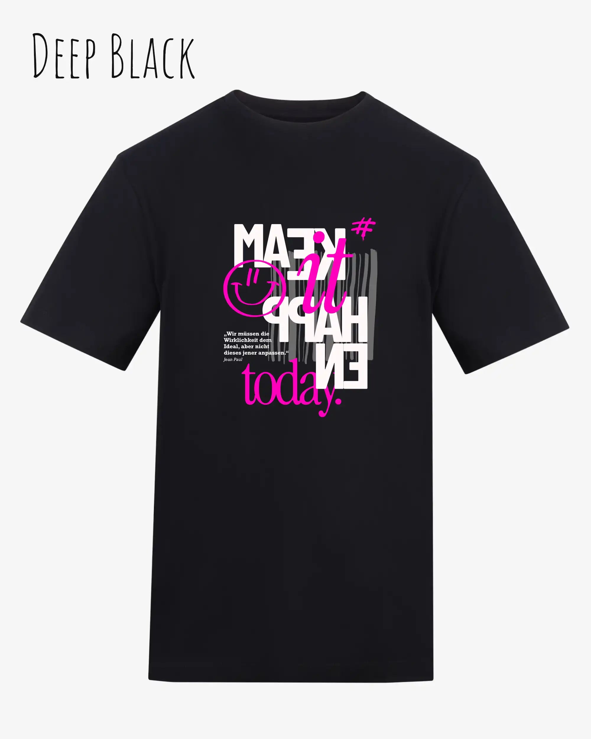 die Abbildung zeigt das t-shirt awdis 180 t in der farbe deep black mit dem motiv make it happen today.