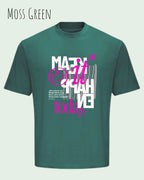 Das Bild zeigt ein oversized heavyweight t-shirt in moss green mit dem design make it happen today.