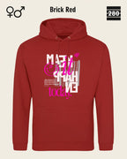 Das bild zeigt den Design-Hoodie JH001 von AWDis Jusat hoods in der farbe brick red mit dem motiv "make it happen today".