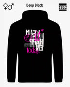 Das bild zeigt den Design-Hoodie JH001 von AWDis Jusat hoods in der farbe deep black mit dem motiv "make it happen today".