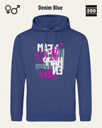 Das bild zeigt den Design-Hoodie JH001 von AWDis Jusat hoods in der farbe denim blue mit dem motiv "make it happen today".