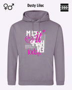 Das bild zeigt den Design-Hoodie JH001 von AWDis Jusat hoods in der farbe dusty lilac mit dem motiv "make it happen today".