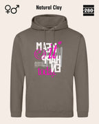 Das bild zeigt den Design-Hoodie JH001 von AWDis Jusat hoods in der farbe natural clay mit dem motiv "make it happen today".