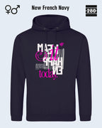 Das bild zeigt den Design-Hoodie JH001 von AWDis Jusat hoods in der farbe new french navy mit dem motiv "make it happen today".
