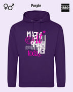 Das bild zeigt den Design-Hoodie JH001 von AWDis Jusat hoods in der farbe purple mit dem motiv "make it happen today".