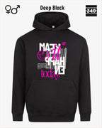 das bild zeigt den Oversized Design-Hoodie JH111 unisex in der farbe deep black mit dem motiv "male it happen today".