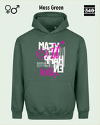 das bild zeigt den Oversized Design-Hoodie JH111 unisex in der farbe moss green mit dem motiv "male it happen today".