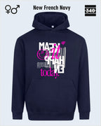 das bild zeigt den Oversized Design-Hoodie JH111 unisex in der farbe new french navy mit dem motiv "male it happen today".