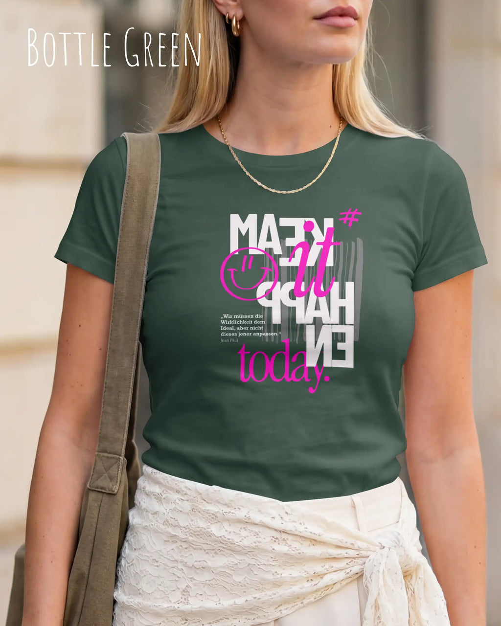 Design-T‑Shirt – Feminine Fit – MAKE IT HAPPEN – Premium-Baumwolle