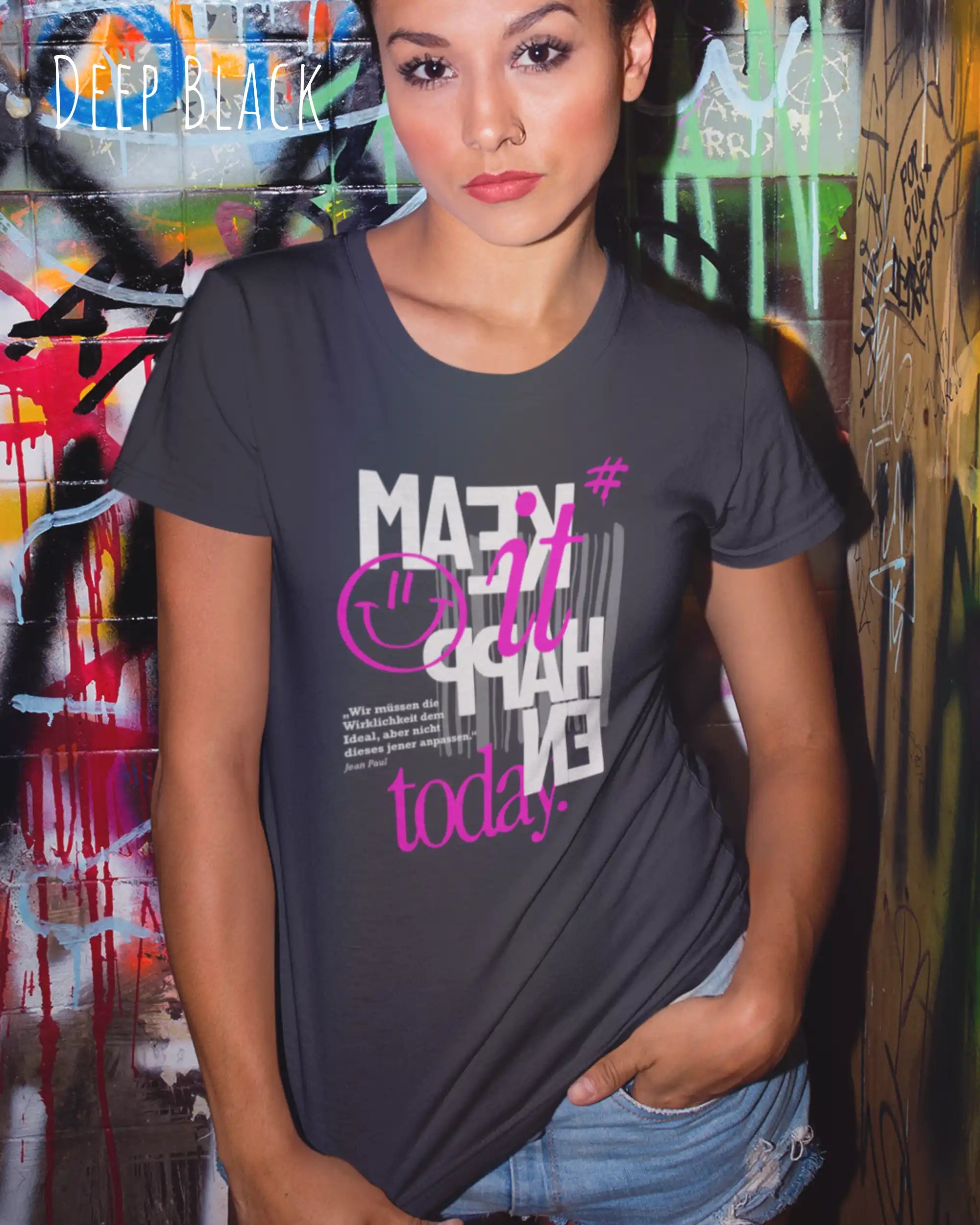 Design-T‑Shirt – Feminine Fit – MAKE IT HAPPEN – Premium-Baumwolle