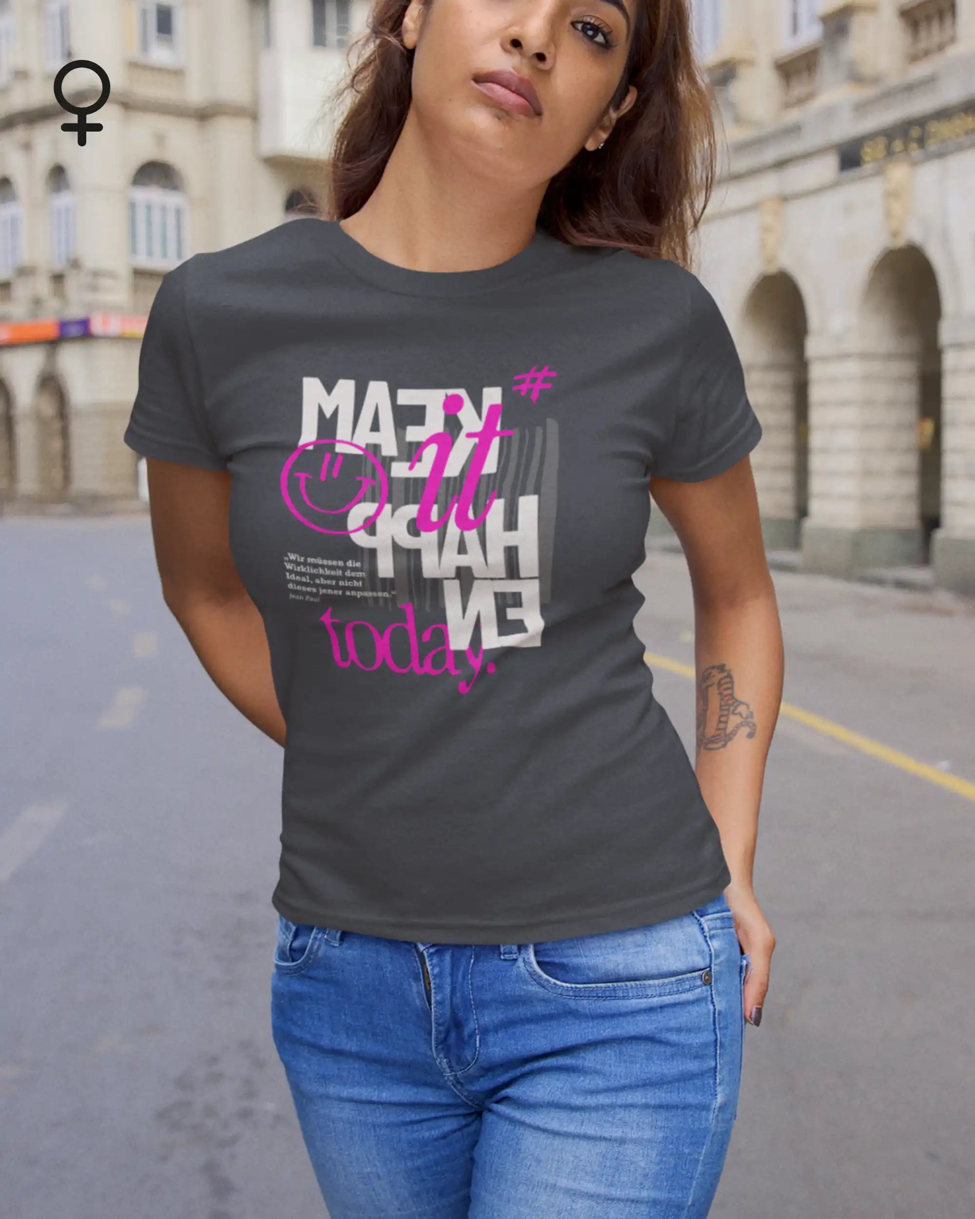 Design-T‑Shirt – Feminine Fit – MAKE IT HAPPEN – Premium-Baumwolle