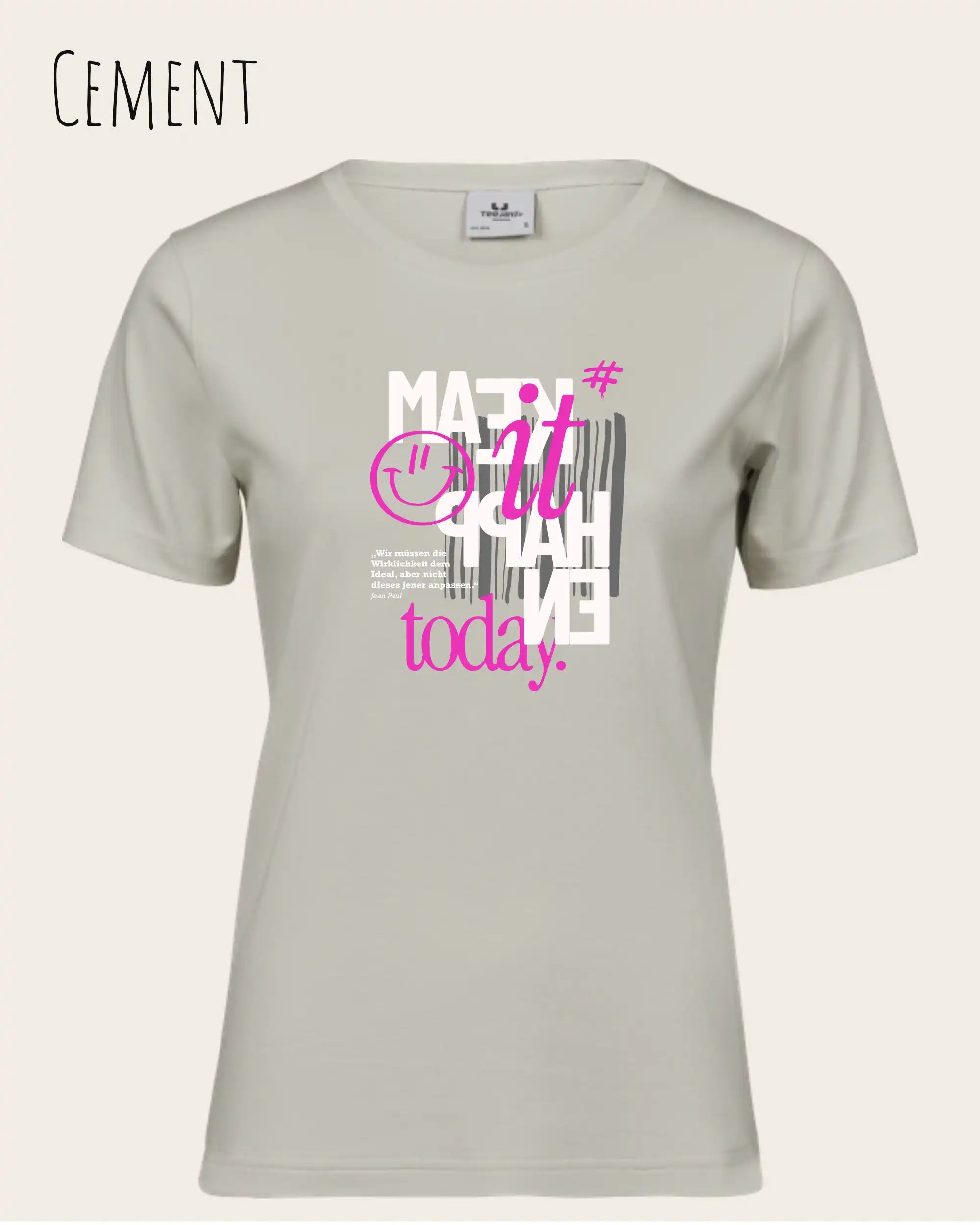 das bild zeigt das T-Shirt Tee Jays Women's Interlock Tee STYLE 580 in der farbe cement mit dem inspirierenden design "make it happen today".