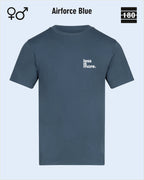 Dieses bild zeigt das Unisex Design-T-Shirt AWDis 180T in der farbe airforce blue mit dem minimalistischen motiv "less is more"