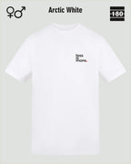 Dieses bild zeigt das Unisex Design-T-Shirt AWDis 180T in der farbe arctic white mit dem minimalistischen motiv "less is more"
