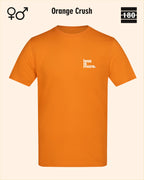 Dieses bild zeigt das Unisex Design-T-Shirt AWDis 180T in der farbe orange crush mit dem minimalistischen motiv "less is more"
