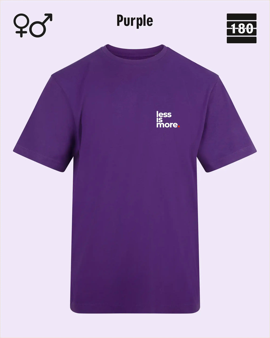Dieses bild zeigt das Unisex Design-T-Shirt AWDis 180T in der farbe purple mit dem minimalistischen motiv "less is more"