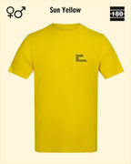 Dieses bild zeigt das Unisex Design-T-Shirt AWDis 180T in der farbe sun yellow mit dem minimalistischen motiv "less is more"