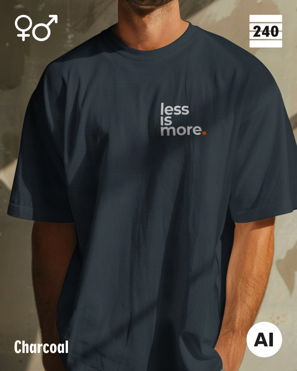 Oversized Design-T‑Shirt  – Unisex – LESS IS MORE (1) – Heavyweight Baumwolle