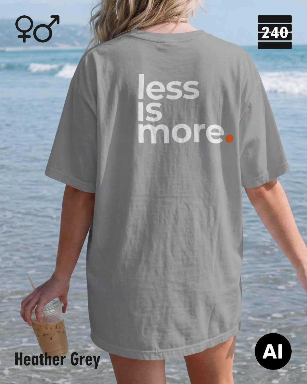 Oversized Design-T‑Shirt  – Unisex – LESS IS MORE (1) – Heavyweight Baumwolle