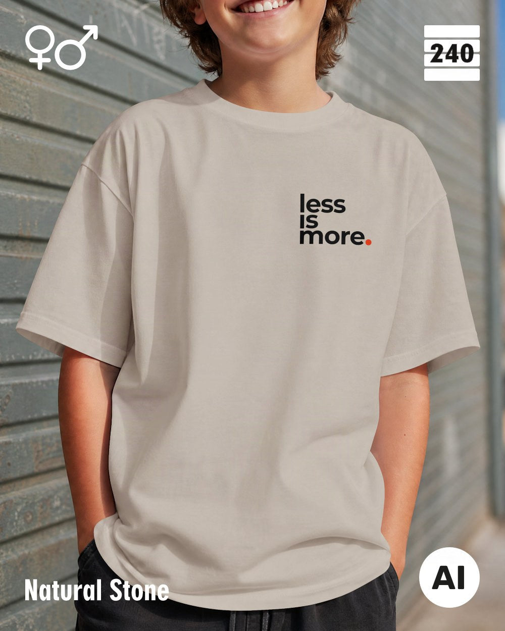 Oversized Design-T‑Shirt  – Unisex – LESS IS MORE (1) – Heavyweight Baumwolle