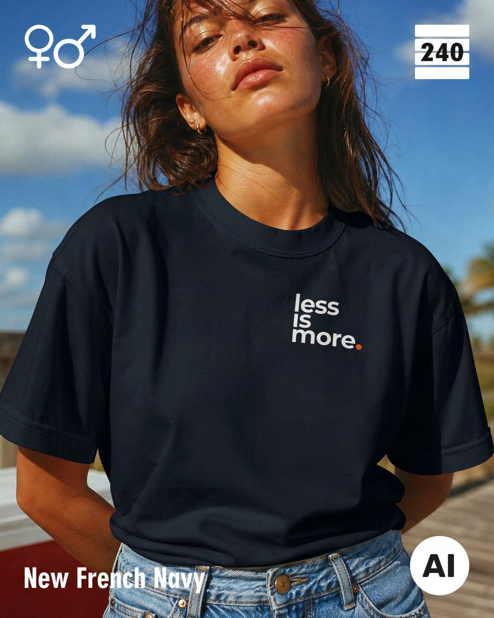Oversized Design-T‑Shirt  – Unisex – LESS IS MORE (1) – Heavyweight Baumwolle